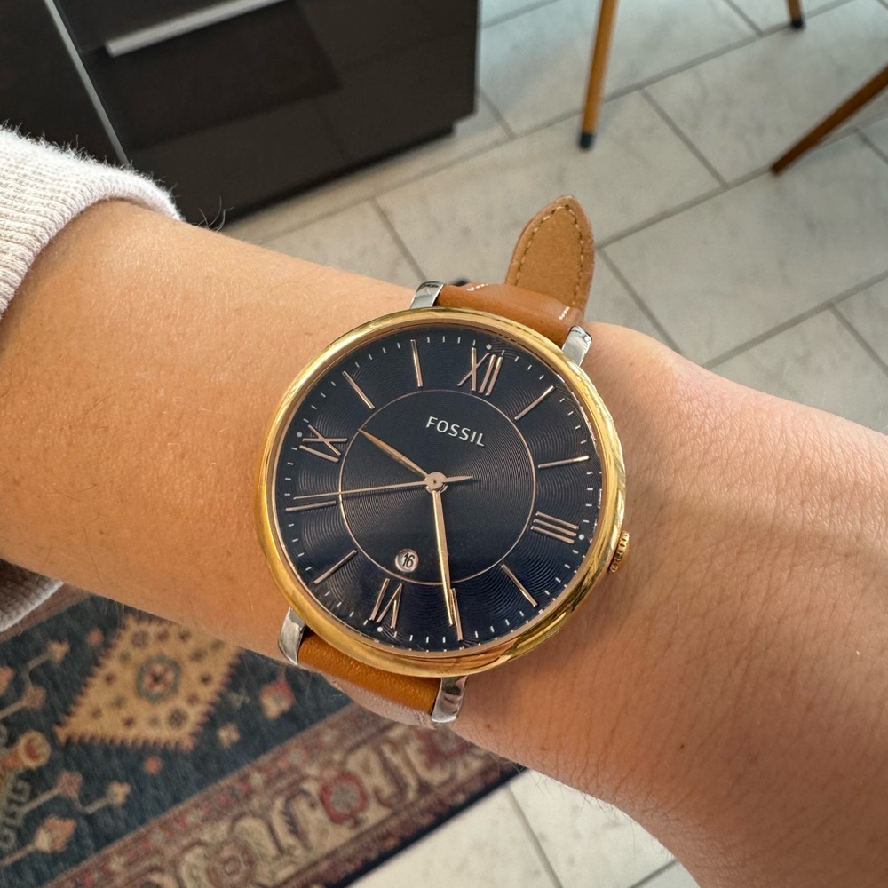 Fossil Brown Leather Mixed Metal Watch